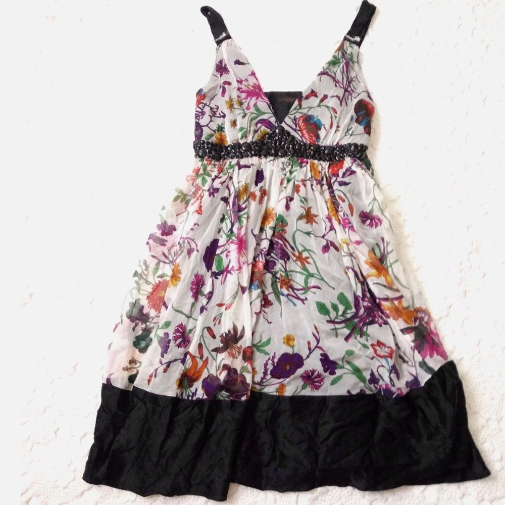 Zara woman silk floral Multicolour sleeveless fit flare flowy twirl dress L